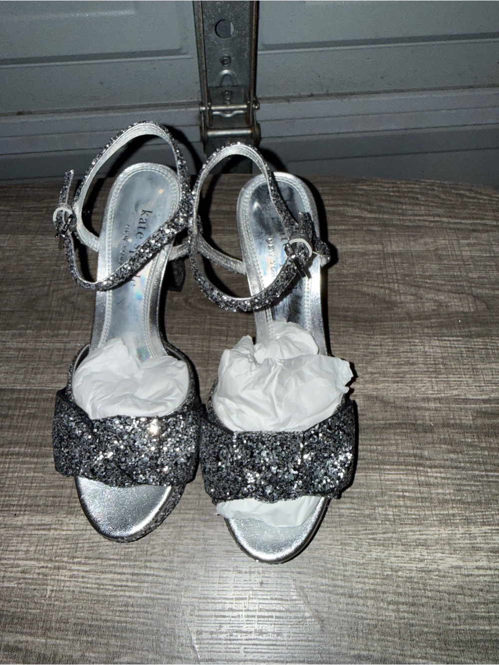 kate spade Silver Glitter Bow Heeled Sandals